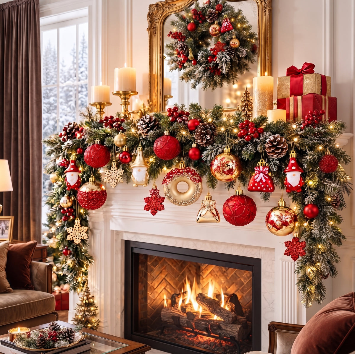 Set de 60 Adornos Navideños Rojo y Dorado