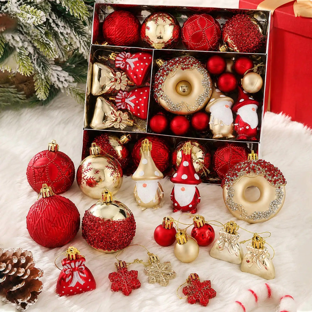 Set de 60 Adornos Navideños Rojo y Dorado